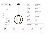 Led ring hanglamp 15w – 4000k neutraal wit - zwart/goud – ip20 – daxton-15 - afbeelding 4 van  5