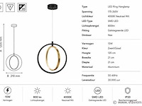 Led ring hanglamp 15w – 4000k neutraal wit - zwart/goud – ip20 – daxton-15 - afbeelding 4 van  5