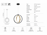 Led ring hanglamp 15w – 4000k neutraal wit - zwart/goud – ip20 – daxton-15 - afbeelding 4 van  5