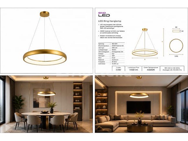 Led ring hanglamp 30w – 4000k neutraal wit - rose gold – ip20 – essence-30 - afbeelding 5 van  5