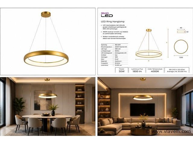 Led ring hanglamp 30w – 4000k neutraal wit - rose gold – ip20 – essence-30 - afbeelding 5 van  5