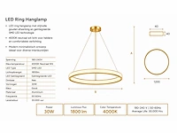 Led ring hanglamp 30w – 4000k neutraal wit - rose gold – ip20 – essence-30 - afbeelding 4 van  5