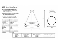 Led ring hanglamp 30w – 4000k neutraal wit - zwart – ip20 – essence-30 - afbeelding 1 van  5