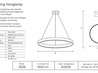 Led ring hanglamp 30w – 4000k neutraal wit - zwart – ip20 – essence-30 - afbeelding 5 van  5