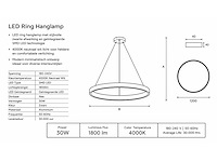 Led ring hanglamp 30w – 4000k neutraal wit - zwart – ip20 – essence-30 - afbeelding 4 van  5