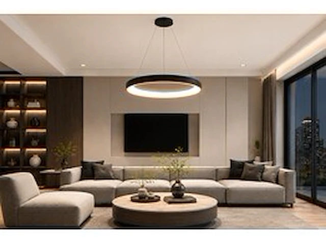 Led ring hanglamp 30w – 4000k neutraal wit - zwart – ip20 – essence-30 - afbeelding 1 van  6