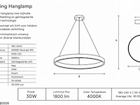Led ring hanglamp 30w – 4000k neutraal wit - zwart – ip20 – essence-30 - afbeelding 5 van  6
