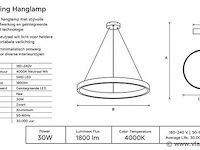Led ring hanglamp 30w – 4000k neutraal wit - zwart – ip20 – essence-30 - afbeelding 4 van  5