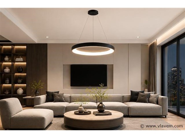 Led ring hanglamp 30w – 4000k neutraal wit - zwart – ip20 – essence-30 - afbeelding 1 van  5