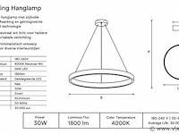 Led ring hanglamp 30w – 4000k neutraal wit - zwart – ip20 – essence-30 - afbeelding 4 van  5