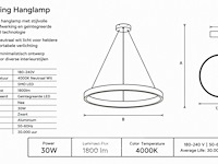 Led ring hanglamp 30w – 4000k neutraal wit - zwart – ip20 – essence-30 - afbeelding 5 van  6