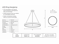 Led ring hanglamp 30w – 4000k neutraal wit - zwart – ip20 – essence-30 - afbeelding 4 van  5
