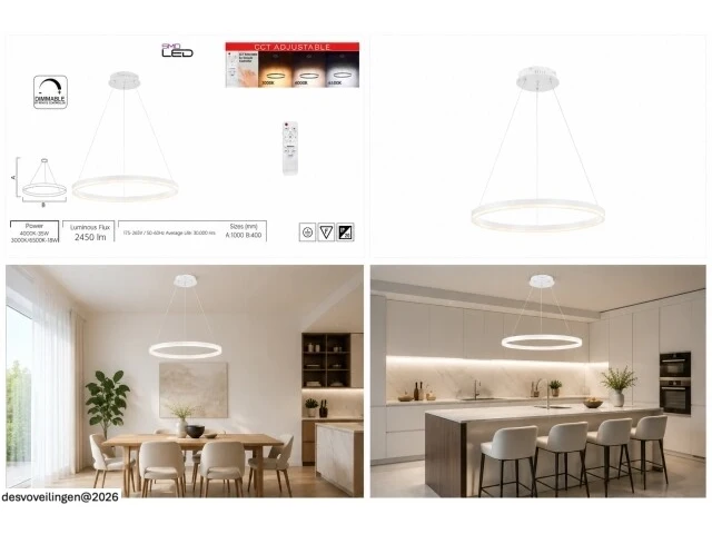 Led ring hanglamp 35w – 3cct dimbaar - wit – ip20 – harvey-35 3cct - afbeelding 6 van  6