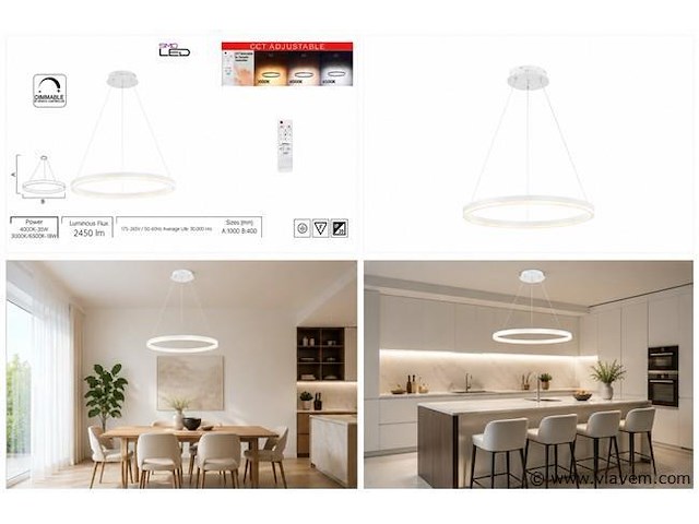 Led ring hanglamp 35w – 3cct dimbaar - wit – ip20 – harvey-35 3cct - afbeelding 5 van  5