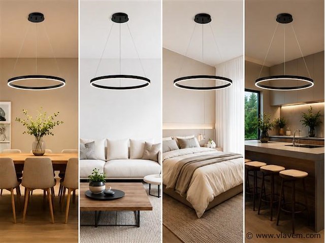Led ring hanglamp 35w – 3cct dimbaar - zwart – ip20 – harvey-35 3cct - afbeelding 3 van  5