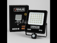 Led schijnwerper 100w – met sensor – 4000k naturaal wit – ip65 waterdicht (x10) - afbeelding 1 van  5