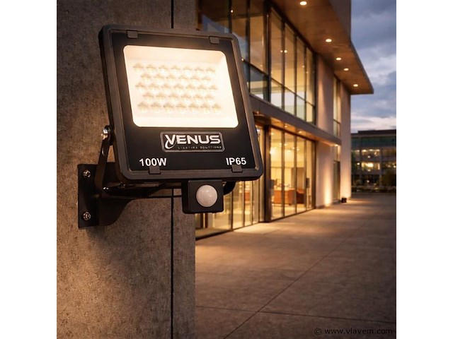 Led schijnwerper 100w – met sensor – 4000k naturaal wit – ip65 waterdicht (x10) - afbeelding 1 van  5