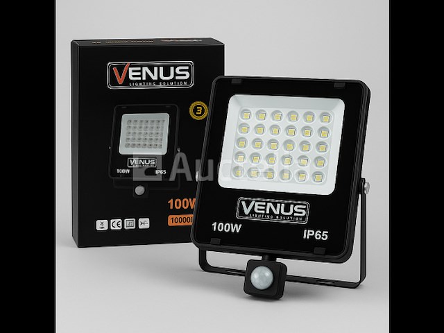 Led schijnwerper 100w – met sensor – 6500kkoud wit – ip65 waterdicht (x10) - afbeelding 1 van  5