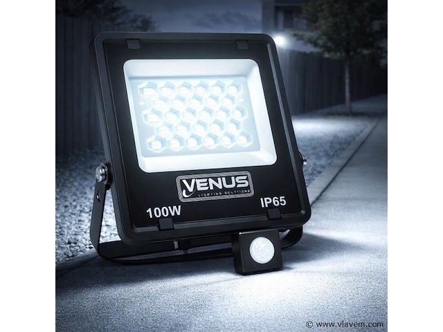Led schijnwerper 100w – met sensor – 6500kkoud wit – ip65 waterdicht (x10) - afbeelding 1 van  5