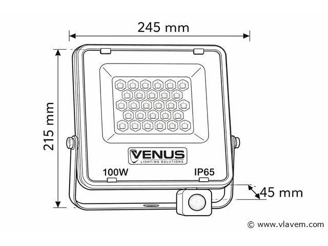 Led schijnwerper 100w – met sensor – 6500kkoud wit – ip65 waterdicht (x10) - afbeelding 4 van  5