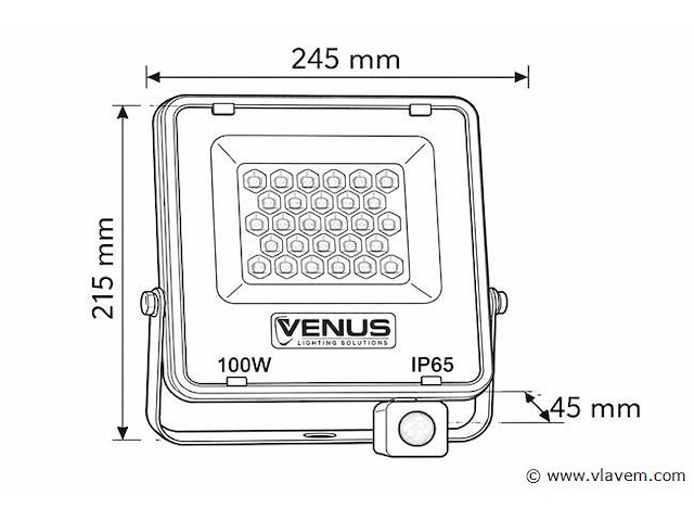 Led schijnwerper 100w – met sensor – 6500kkoud wit – ip65 waterdicht (x10) - afbeelding 4 van  5