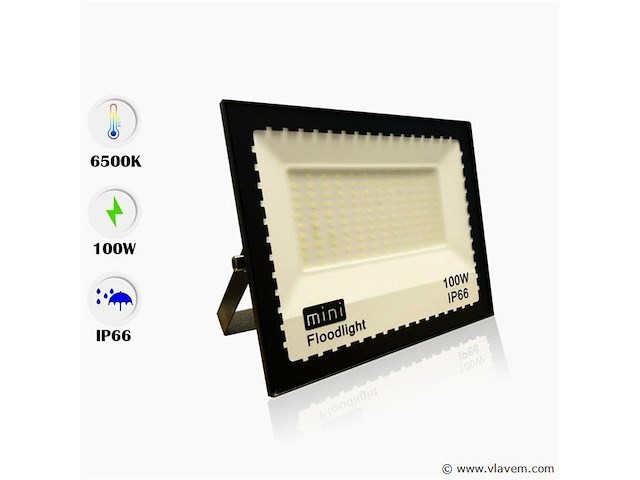 Led schijnwerper 100w mini – 6500k koud wit – ip65 waterdicht (x10) - afbeelding 3 van  5