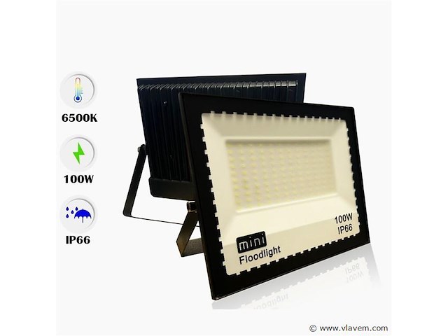 Led schijnwerper 100w mini – 6500k koud wit – ip65 waterdicht (x10) - afbeelding 4 van  5