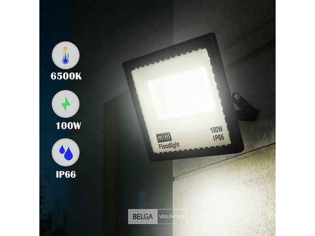 Led schijnwerper 100w mini – 6500k koud wit – ip65 waterdicht (x10) - afbeelding 2 van  6