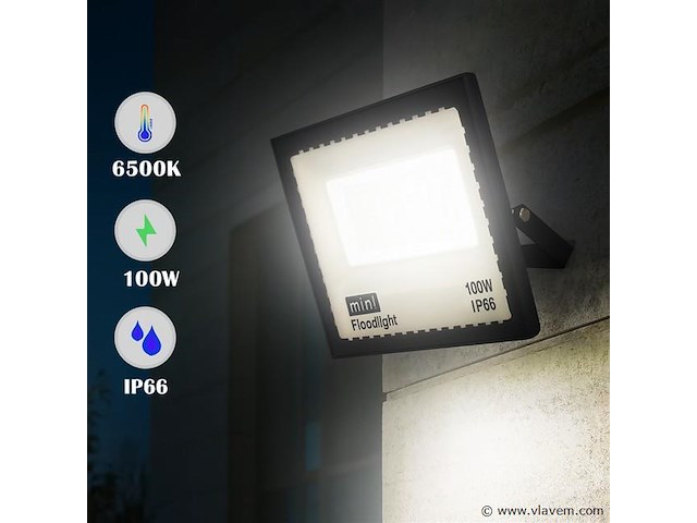 Led schijnwerper 100w mini – 6500k koud wit – ip65 waterdicht (x6) - afbeelding 1 van  5