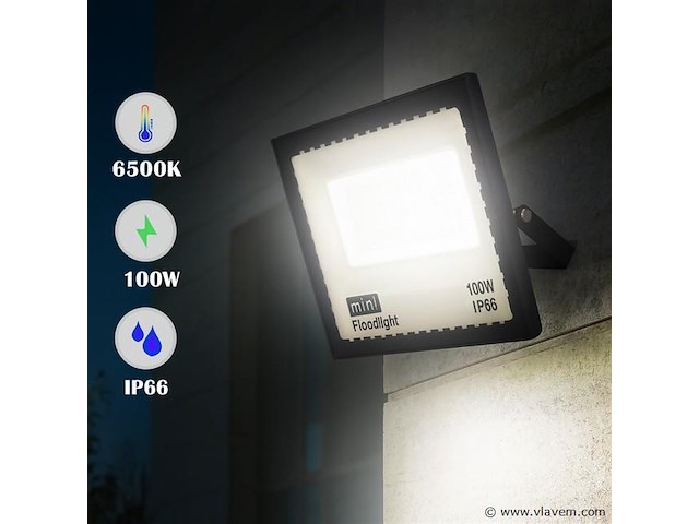 Led schijnwerper 100w mini – 6500k koud wit – ip65 waterdicht (x6) - afbeelding 1 van  5