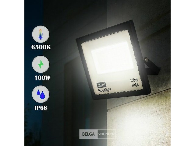 Led schijnwerper 100w mini – 6500k koud wit – ip65 waterdicht (x6) - afbeelding 1 van  6
