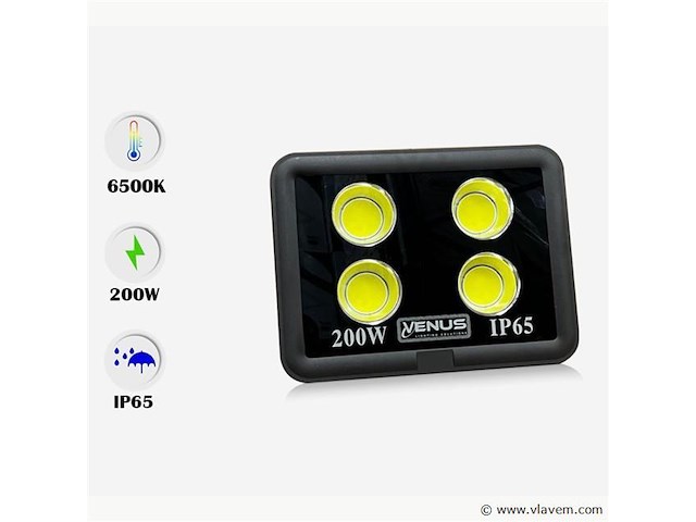 Led schijnwerper 200w – 6500k koud wit – ip65 waterdicht (x4) - afbeelding 2 van  5