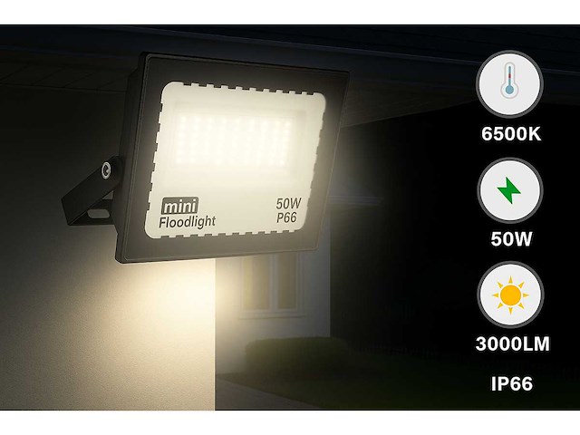 Led schijnwerper 50w mini – 6500k koud wit – ip65 waterdicht (x12) - afbeelding 1 van  4