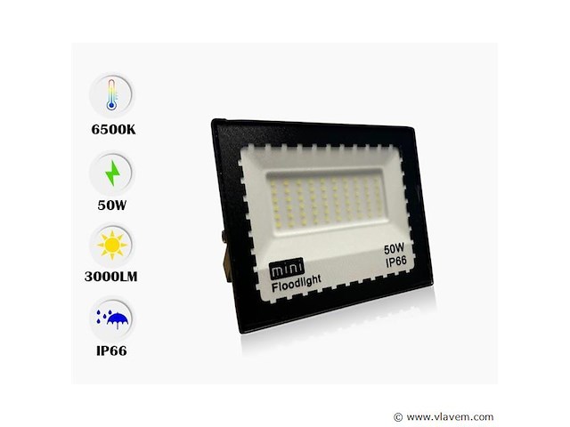 Led schijnwerper 50w mini – 6500k koud wit – ip65 waterdicht (x12) - afbeelding 4 van  4