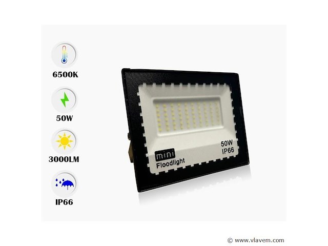 Led schijnwerper 50w mini – 6500k koud wit – ip65 waterdicht (x12) - afbeelding 4 van  4