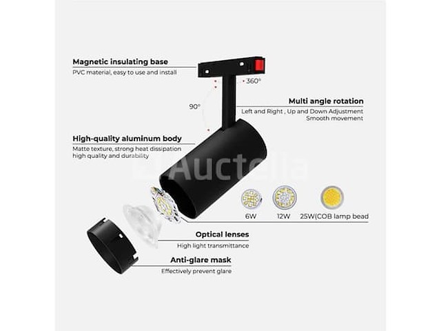 Led spot op magnetische rail 48v - 20w - zwart - bery (x4) - afbeelding 4 van  5
