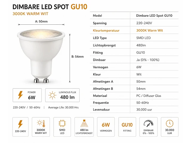 Led verlichting (horoz) – 6w – 3000k warm wit – ip20 – ip20 (50 stuks) - afbeelding 4 van  4