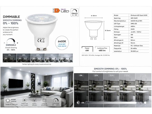 Led verlichting (venus) – 6w – 6400k koud wit – ip20 – ip20 (50 stuks) - afbeelding 2 van  4