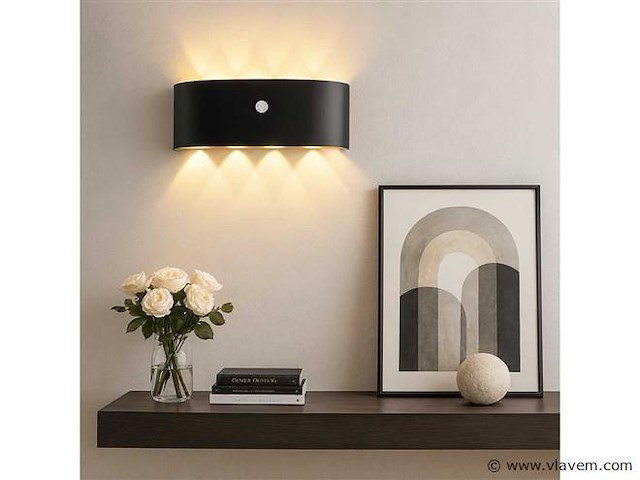 Led wandlamp met sensor – sw-2310-4 – 8w – zwart – ip54 (x4) - afbeelding 1 van  3