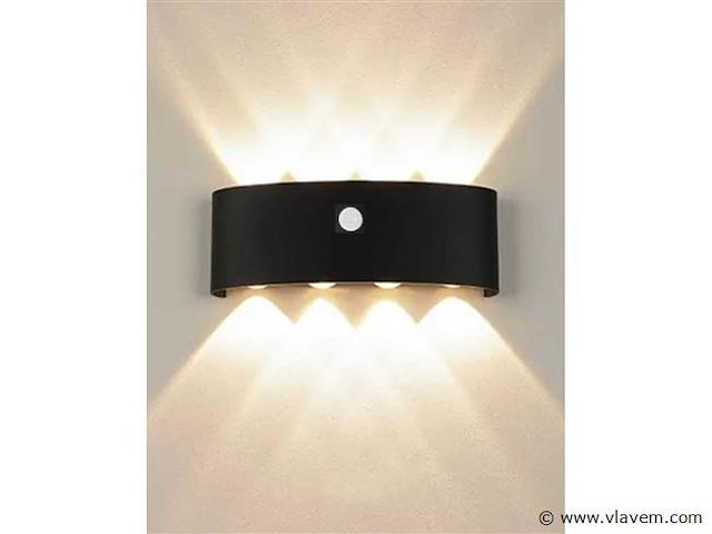 Led wandlamp met sensor – sw-2310-4 – 8w – zwart – ip54 (x8) - afbeelding 2 van  3