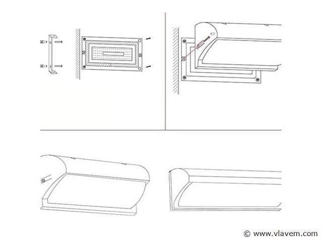 Led wandlampen saw 05 . 3500k . 12w . ip54 . zwart (4x) - afbeelding 4 van  4