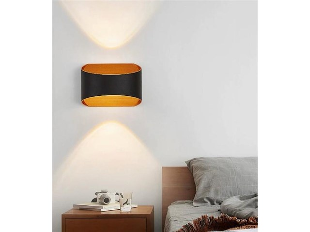 Led wandlampen sw-15 – 3500k – cob – ip54 – zwart/goud (4x) - afbeelding 1 van  2