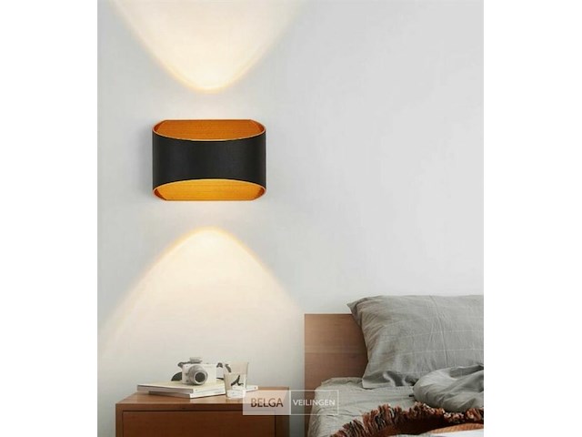 Led wandlampen sw-15 – 3500k – cob – ip54 – zwart/goud (4x) - afbeelding 1 van  5