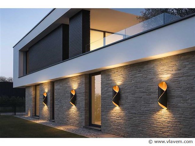 Led wandlampen sw-345 – 3500k – cob – ip54 – zwart/goud (4x) - afbeelding 2 van  4