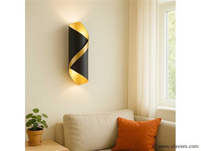 Led wandlampen sw 35 . 3500k . cob . ip54 . zwart/goud (4x) - afbeelding 1 van  4