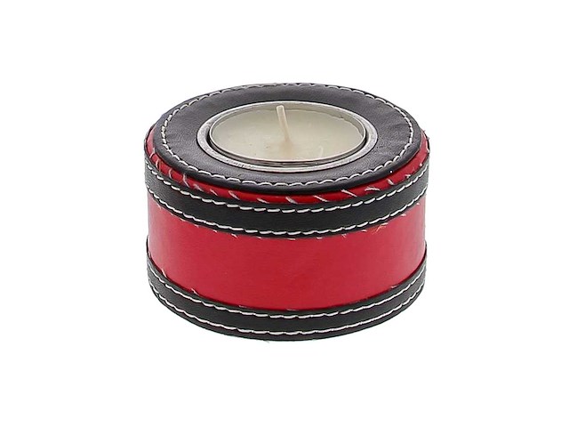 Leder theelichthouder zwart/rood - kerst- & seizoensartikelen (288x) - afbeelding 1 van  2