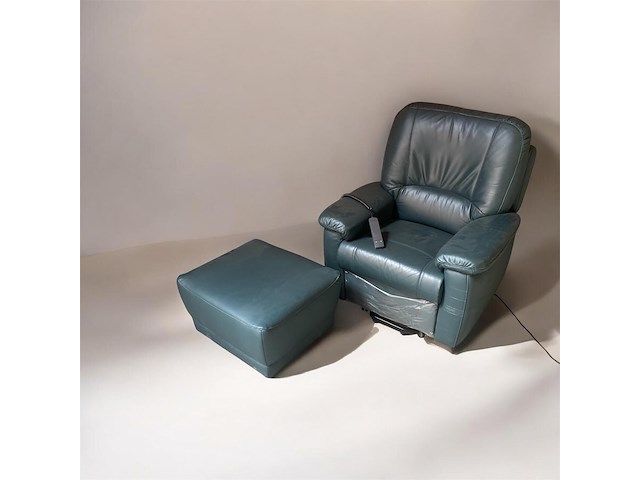 Lederen relax met uitstapfunctie + lederen voetbank - groen - afbeelding 1 van  4