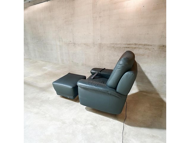 Lederen relax met uitstapfunctie + lederen voetbank - groen - afbeelding 4 van  4