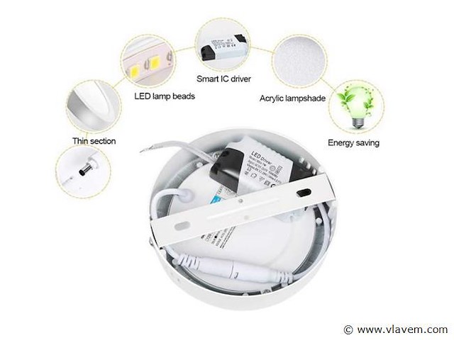 Led.paneel . ronde opbouwmontage . 12w . 6500k . koud wit (x10) - afbeelding 2 van  4