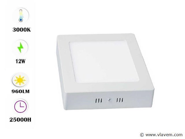 Led.paneel . vierkante opbouwmontage . 12w . 3000k . warm wit (x10) - afbeelding 1 van  4